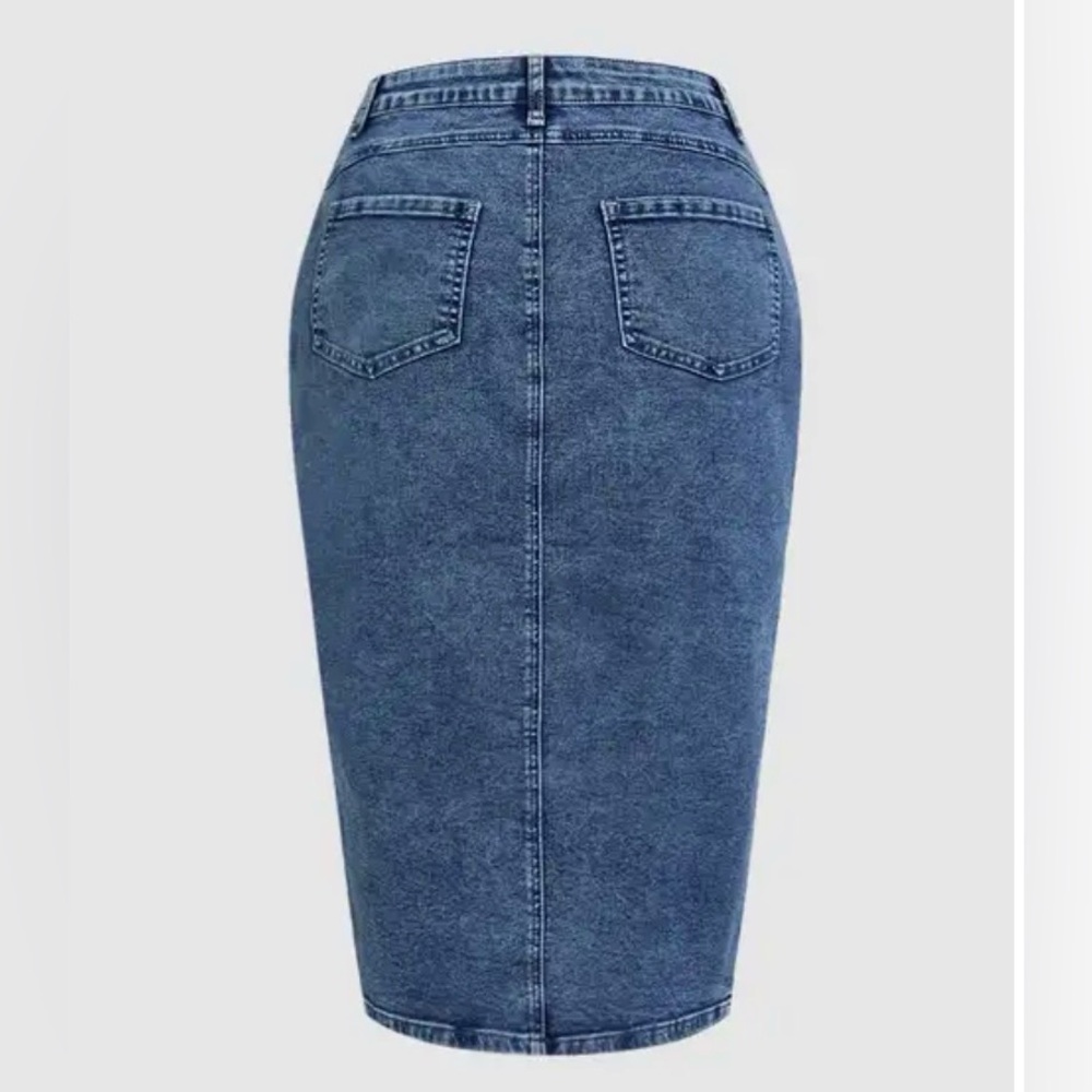 Flamingals Split Hem Button Up Midi Stretchy Deni… - image 5